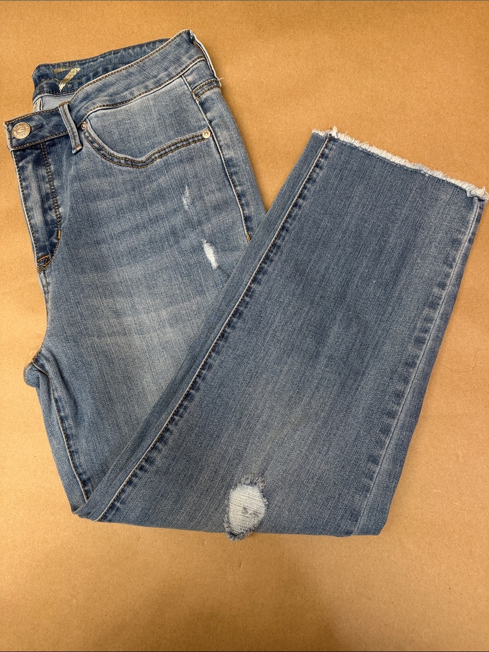 Seven7 Medium Wash Straight Leg Jeans with Frayed Hem